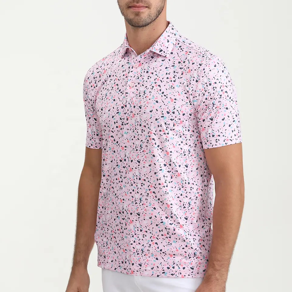 mens pink granite golf polo