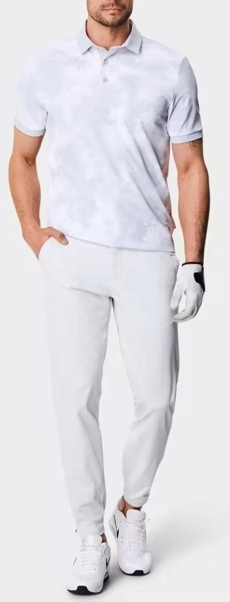 grey and white golf polo